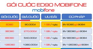 Đăng ký gói cước ED90 Mobifone nhận 30GB data dùng 1 tháng