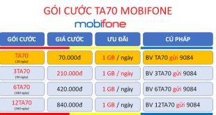 Cách đăng ký gói cước TA70 Mobifone cho thuê bao di động